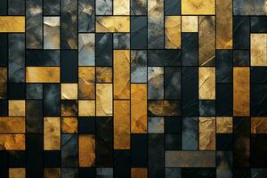 AI generated Gold and black mosaic wall background. photo