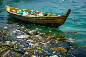 ai generado basura contaminado mar. foto