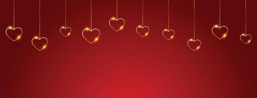 happy valentines day banner with hanging golden hearts vector