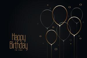 happy birthday black card with golden line balloons vector