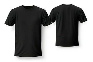 AI generated Black t-shirt mockup, front and back view, isolated on white background. photo