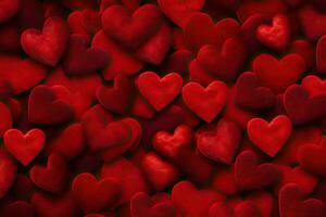 AI generated Red plush hearts background. Valentine's day background. photo