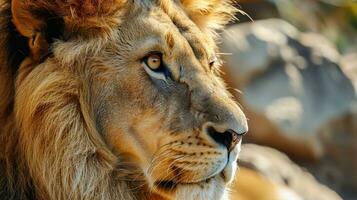 AI generated Portrait of a lion on a savanna background. photo