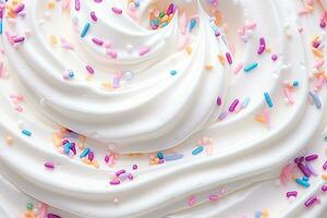 AI generated Whipped cream and sprinkles, close up. photo