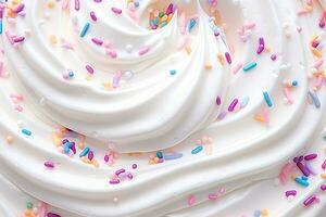 AI generated Whipped cream and sprinkles, close up. photo