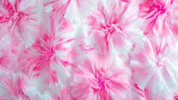 AI generated Pink and white carnation flower petals background. Close up. photo