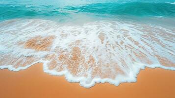 AI generated Sea wave on the sandy beach. Summer background with copy space. photo