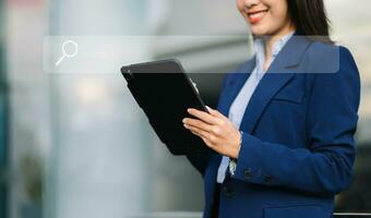 Searching Browsing Internet Data Information Networking Concept with blank search bar. photo