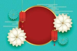 Traditional chinese lanterns with flower on blue background vector