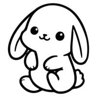 AI generated cute rabbit Doodle style hand drawn style black art line illustration. Happy Easter day bunny pose outline sketch icon on transparency vector