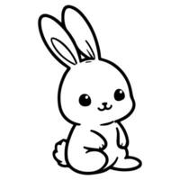 AI generated cute rabbit Doodle style hand drawn style black art line illustration. Happy Easter day bunny pose outline sketch icon on transparency vector