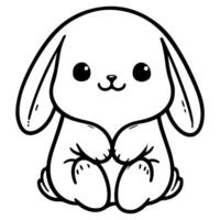 AI generated cute rabbit Doodle style hand drawn style black art line illustration. Happy Easter day bunny pose outline sketch icon on transparency vector