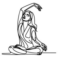 AI generated Woman does exercises with hand to relaxation line art drawing style black linear sketch, hand drawing doodle girl engaged in yoga vector