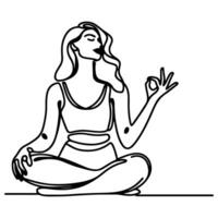 AI generated Woman does exercises with hand to relaxation line art drawing style black linear sketch, hand drawing doodle girl engaged in yoga vector