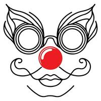 AI generated Continuous Line Drawing of Carnival goggles with a red nose day. Design element for logo or emblem . Hand Drawn Symbol Vector Illustration