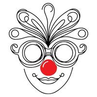 ai generado continuo línea dibujo de carnaval gafas de protección con un rojo nariz día. diseño elemento para logo o emblema . mano dibujado símbolo vector ilustración