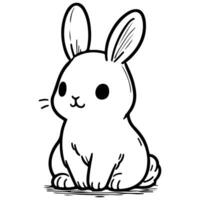 AI generated cute rabbit Doodle style hand drawn style black art line illustration. Happy Easter day bunny pose outline sketch icon on transparency vector