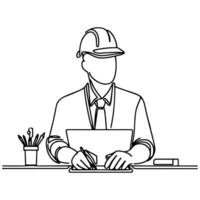 AI generated Happy Labour Day worker man wearing hard hat continuous one line draw design  black outline drawing Labor Day icon concept sketch of the workers doodle style vector