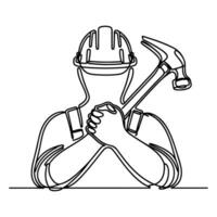 AI generated hand holding spanner wrench, Happy Labour Day Continuous one line draw design vector graphic illustration with black outline drawing Labor Day icon