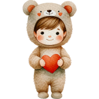 ai generado adorable niñito vistiendo oso disfraz acuarela clipart aislar trasparente antecedentes png