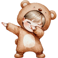 AI generated Adorable toddler wearing bear costume watercolor clipart isolate trasparent background png