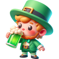 AI generated Leprechaun cute cartoon character 3D Drink beer. png