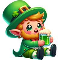 AI generated Leprechaun cute cartoon character 3D sitting Drink beer png