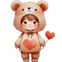 ai generado adorable niñito vistiendo oso disfraz acuarela clipart aislar trasparente antecedentes png