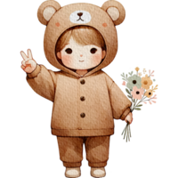 ai generato adorabile bambino piccolo indossare orso costume acquerello clipart isolato trasparente sfondo png