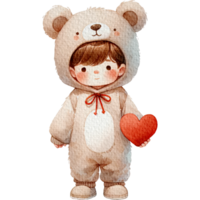 ai generato adorabile bambino piccolo indossare orso costume acquerello clipart isolato trasparente sfondo png