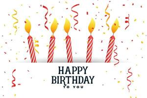 happy birthday celebration card with candles and confetti vector