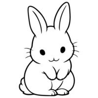 AI generated cute rabbit Doodle style hand drawn style black art line illustration. Happy Easter day bunny pose outline sketch icon on transparency vector