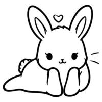 AI generated cute rabbit Doodle style hand drawn style black art line illustration. Happy Easter day bunny pose outline sketch icon on transparency vector