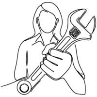 AI generated hand holding spanner wrench, Happy Labour Day Continuous one line draw design vector graphic illustration with black outline drawing Labor Day icon