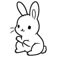 AI generated cute rabbit Doodle style hand drawn style black art line illustration. Happy Easter day bunny pose outline sketch icon on transparency vector