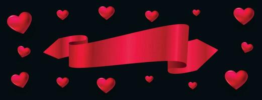 3d hearts banner with ribbon and text space vector