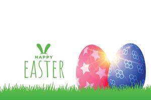 easter greeting with colored eggs on grass vector