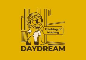 Daydream, thinking of nothing. a boy wearing a beanie was daydreaming by the window vector