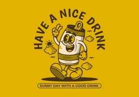 Have a nice drink. sunny day with a good drink. Mascot character illustration of walking beer can vector