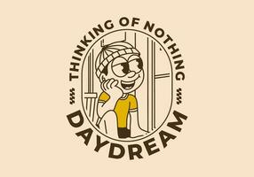 Daydream, thinking of nothing. a boy wearing a beanie was daydreaming by the window vector