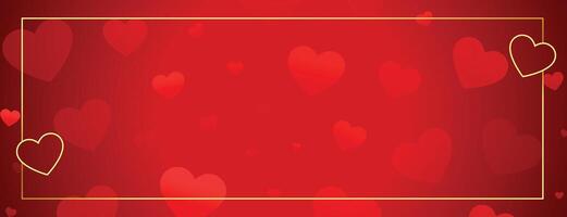 beautiful hearts banner with golden frame and text space vector