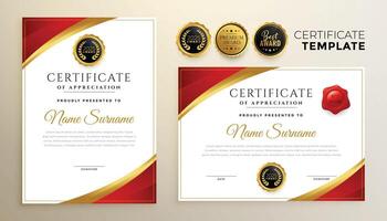 Professional red diploma certificate template in premium style vector