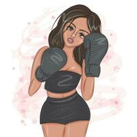 Fashionable girl in boxing gloves vector illustration