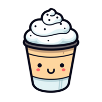 AI generated cute kawaii coffee cup with whipped cream and a smile png