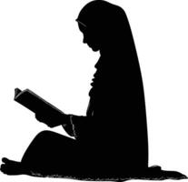 AI generated Silhouette of a Muslim woman reading the Koran in black color only vector