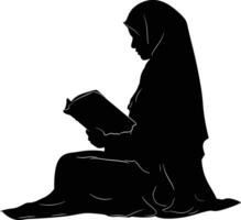 AI generated Silhouette of a Muslim woman reading the Koran in black color only vector