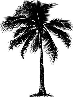 AI generated silhouette coconut tree black color only