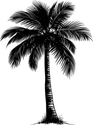 AI generated silhouette coconut tree black color only