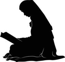 AI generated Silhouette of a Muslim woman reading the Koran in black color only vector