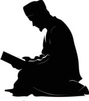 ai generado silueta de un musulmán hombre leyendo el Corán en negro color solamente vector